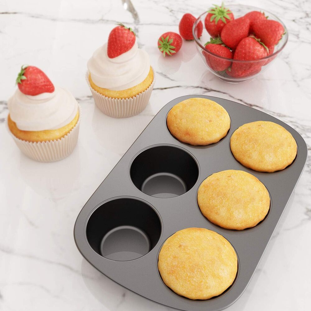 3 Pack Nonstick Muffin Pan, Carbon Steel Cupcake Pan, 6 Cup Jumbo - Picture 4 of 4